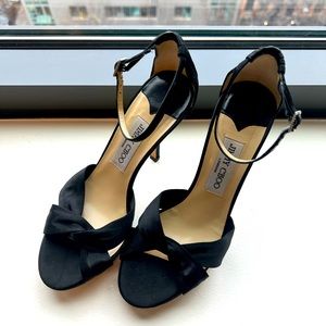 Jimmy Choo Black Strappy Satin Heel EUR: 37.5 US 7